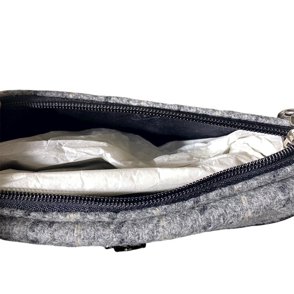 Vintage Coach Bag Wallet Wristlet 9399 Wool Leather Gray Herringbone - Picture 9 of 9